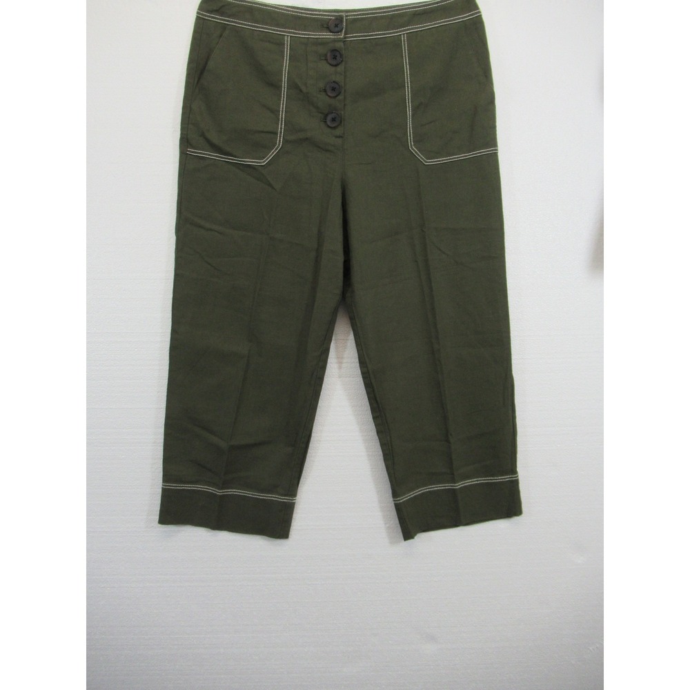 Boden Linen Blend Wide Leg Cropped Pants Petite US Size 10P Green High Rise